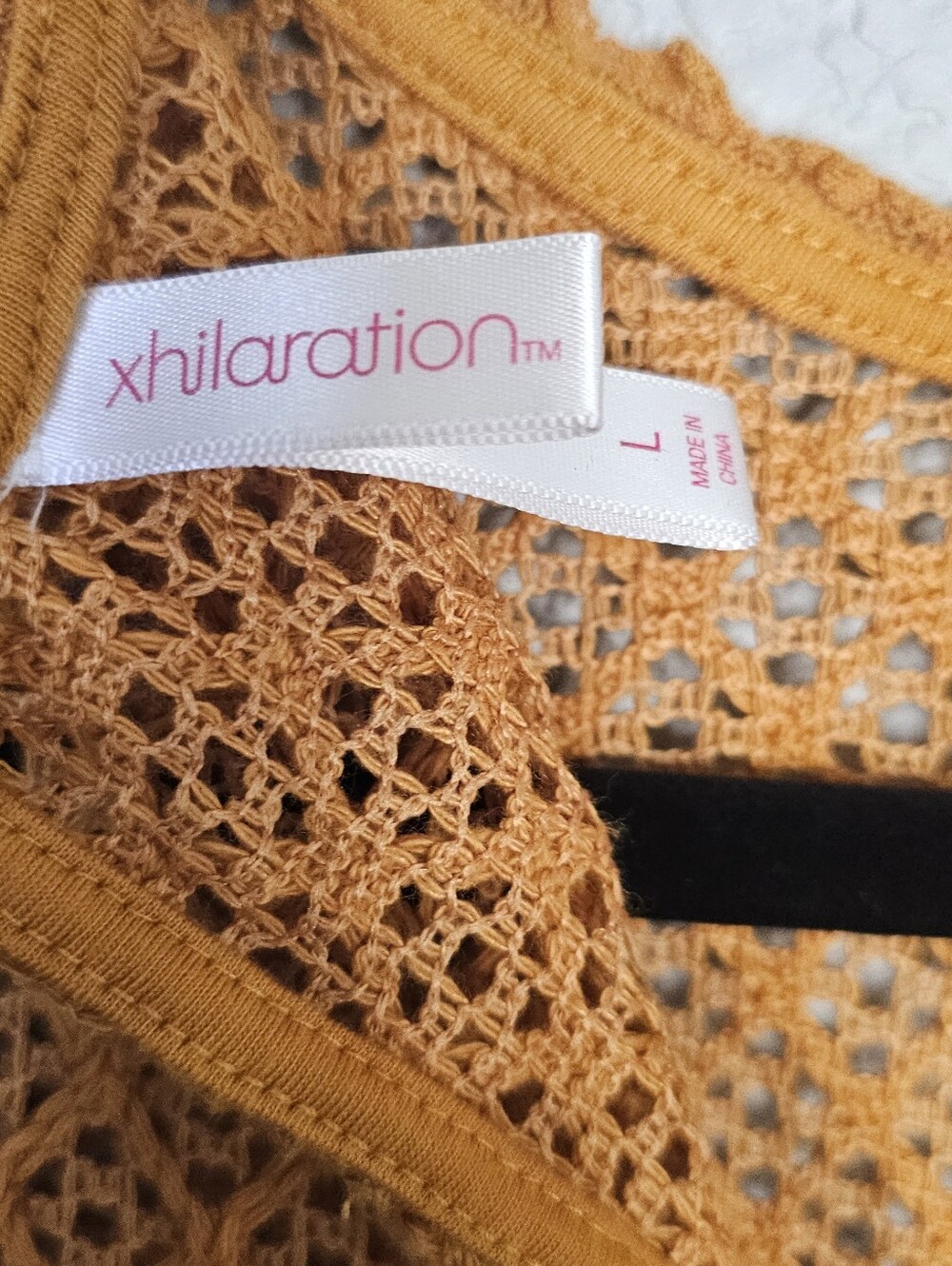 Xhilaration Mustard Crochet Lace Tank Top Boho Festival Sleeveless Large - Picture 2 of 3